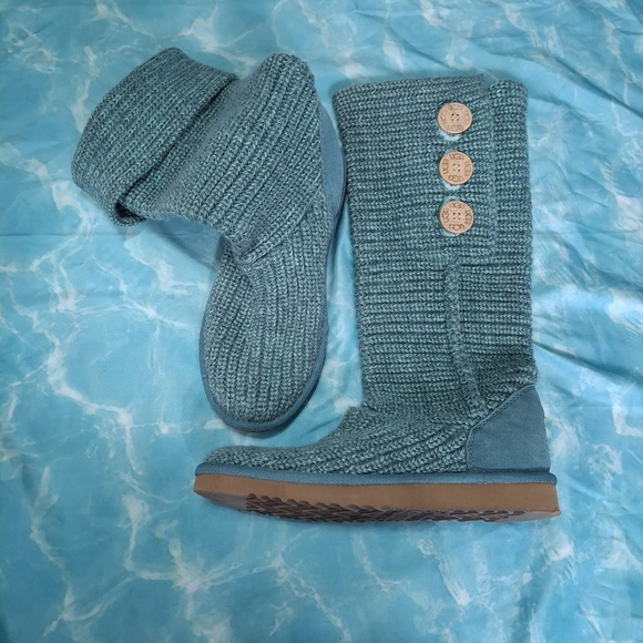 Teal Knit Button UGG Boots - Picture 8 of 11